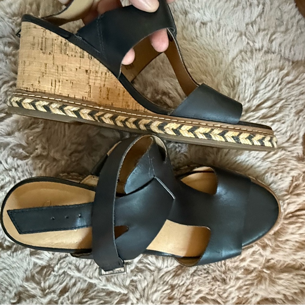 Crown Vintage Black Cork Espadrille Wedge Sandals